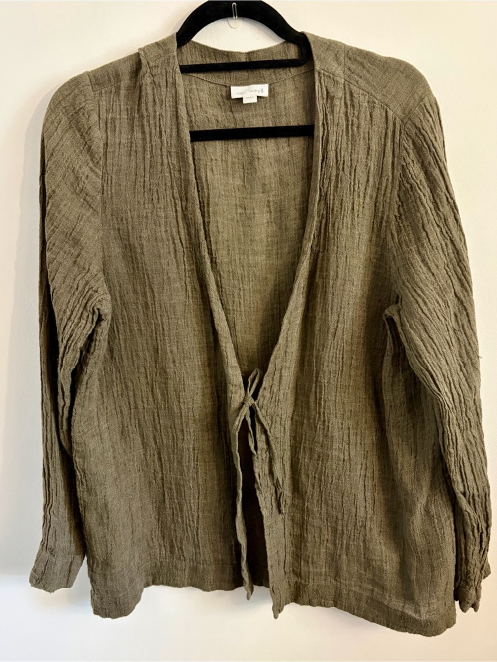 Eileen Fisher Olive Tie-Front Gauze Linen Jacket